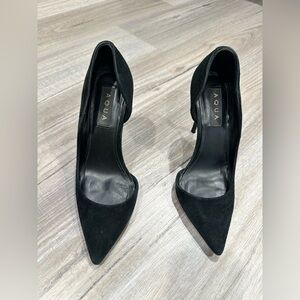 Aqua Classic Black Suede Pointed Stiletto Heels